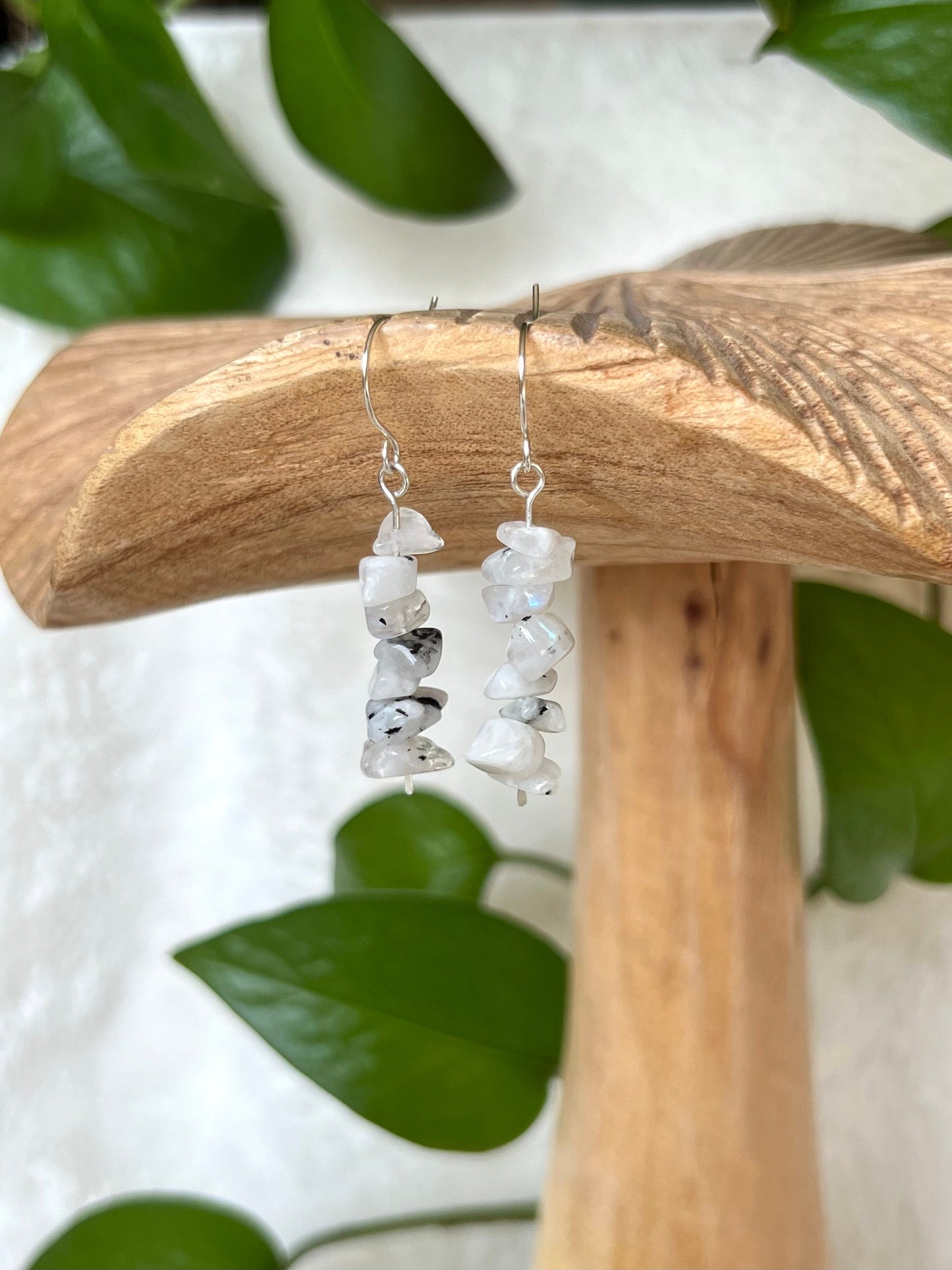 Moonstone Dangle Earrings, 925 Sterling Silver, Minimalist Beaded Earrings, Artisan Jewelry, Simple Jewelry Gift