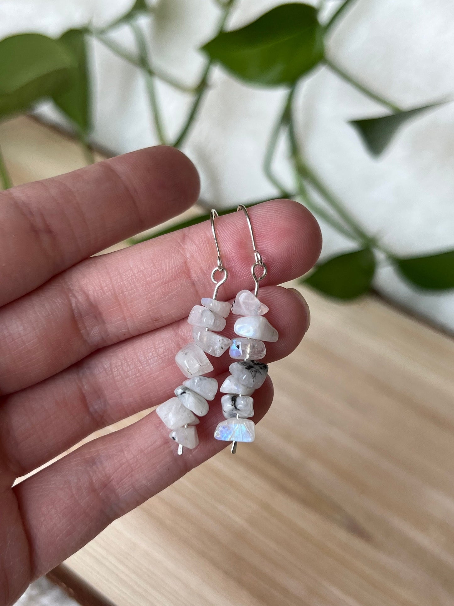 Moonstone Dangle Earrings, 925 Sterling Silver, Minimalist Beaded Earrings, Artisan Jewelry, Simple Jewelry Gift