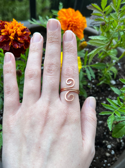 Copper Swirl Tension Ring, Hammered Ring, Wire Wrapped Ring, Simple Jewelry Gift