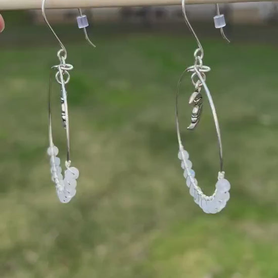 Moonstone Hoop Earrings, Sterling Silver Wire Wrapped Earrings, Artisan Handmade Jewelry