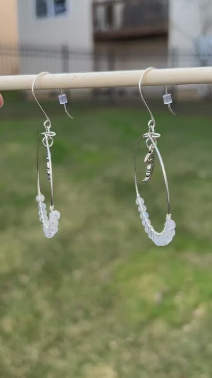 Moonstone Hoop Earrings, Sterling Silver Wire Wrapped Earrings, Artisan Handmade Jewelry