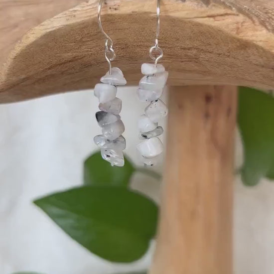 Moonstone Dangle Earrings, 925 Sterling Silver, Minimalist Beaded Earrings, Artisan Jewelry, Simple Jewelry Gift