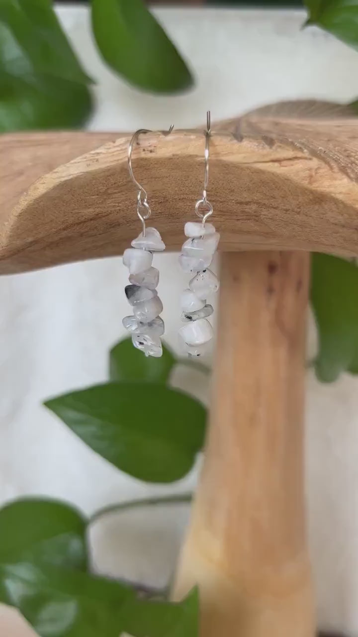 Moonstone Dangle Earrings, 925 Sterling Silver, Minimalist Beaded Earrings, Artisan Jewelry, Simple Jewelry Gift